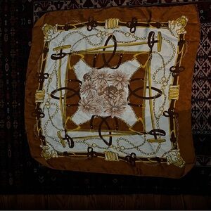 Vintage 💯 silk Hand rolled Italian equestrian print scarf